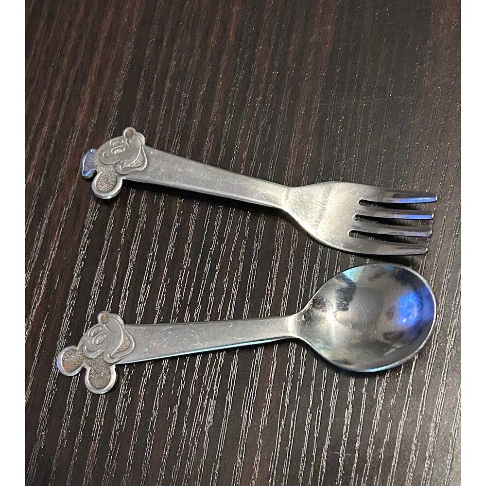 Vintage Disney Mickey Mouse Child Spoon Fork Set Bonny Japan Stainless Steel 4” - Picture 3 of 8